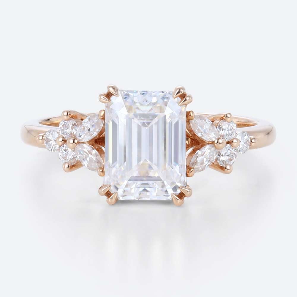 Fall Engagement Ring Trends 2025 - 2 Carat Emerald Cut Ring Rose Gold Moissanite Modern Bridal Ring