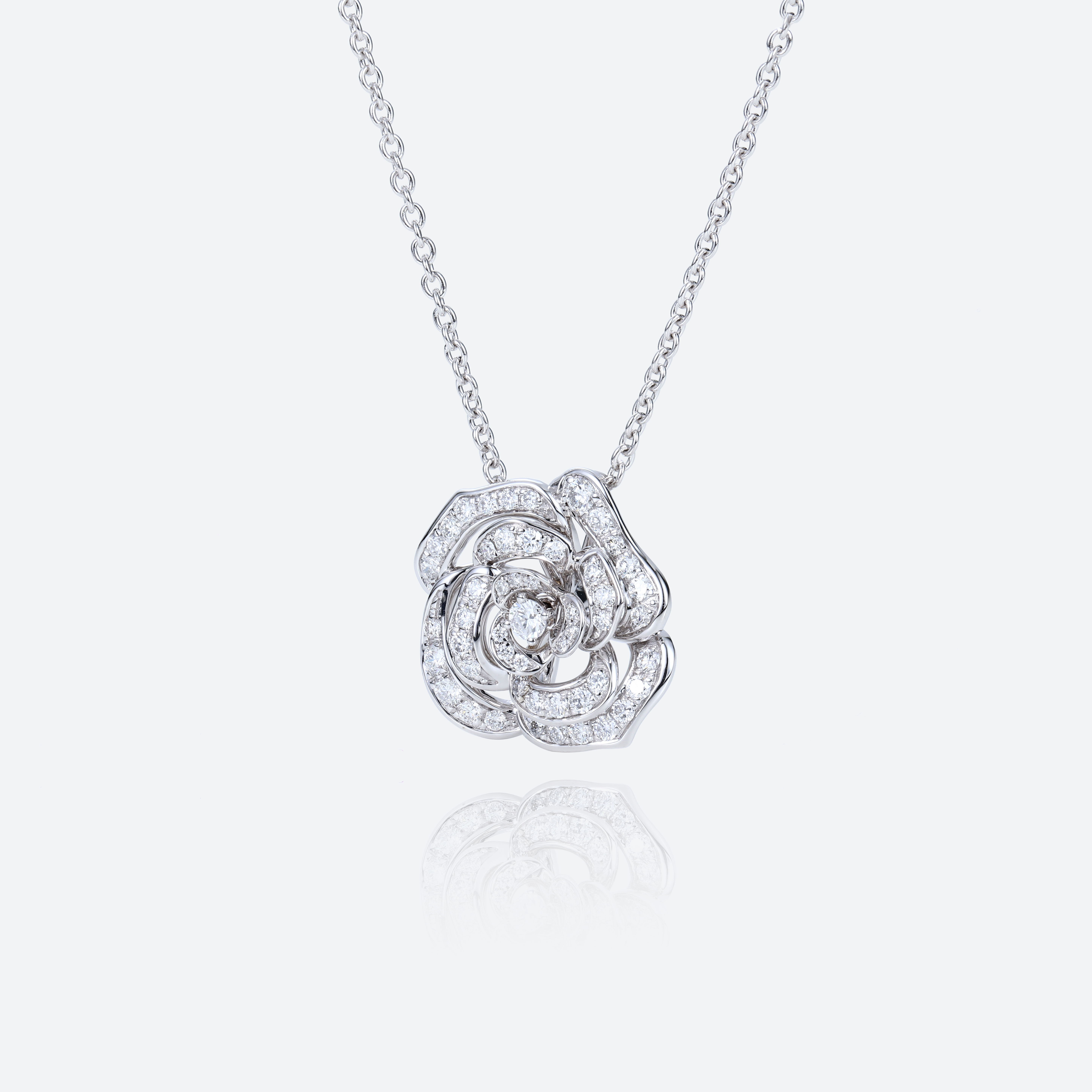 Floral Shaped Pendent Womens Lab Diamond Necklace Hollow Camellia Flower Necklace