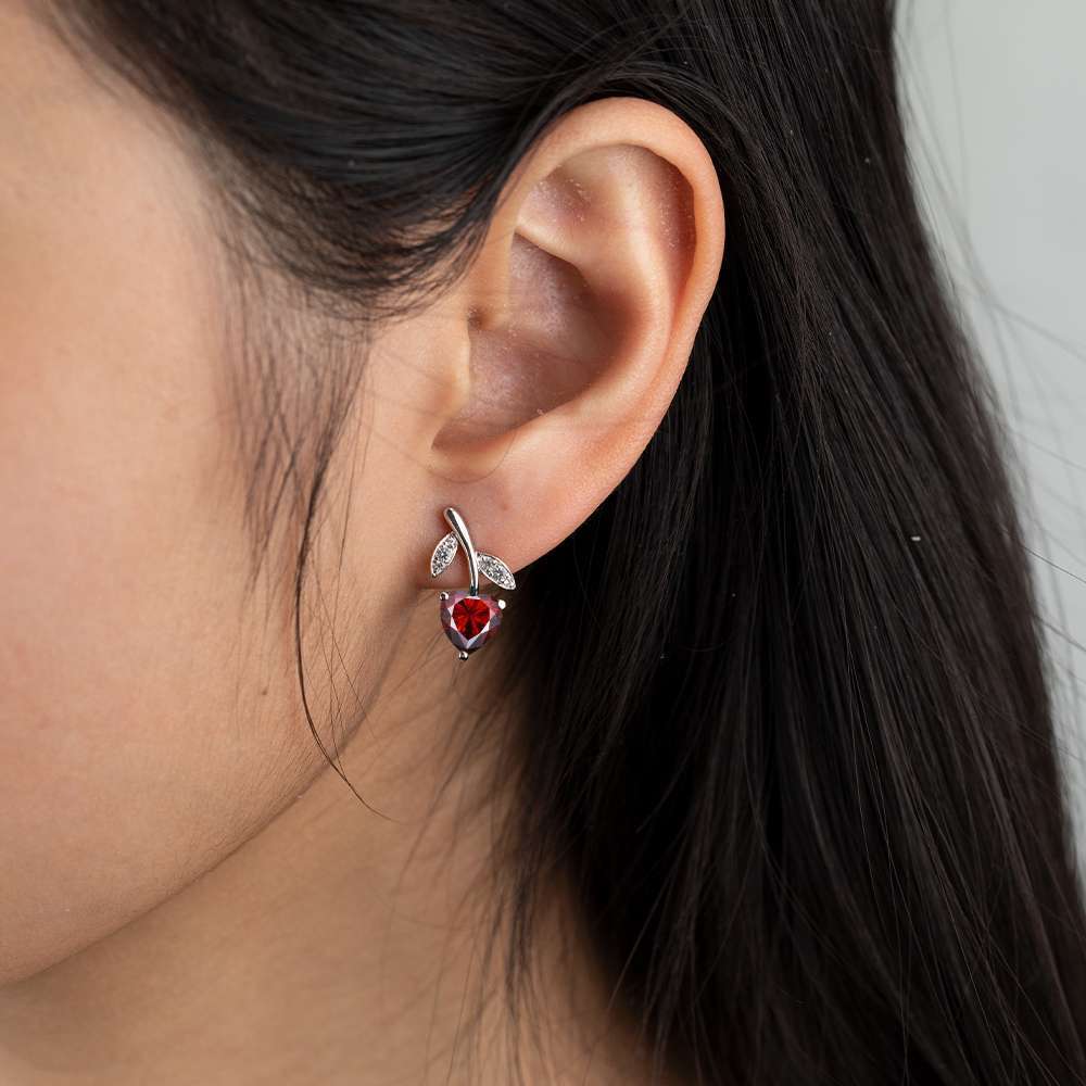 Heart Cut Birthstone Earrings Leaf-Inspired Stud Earrings
