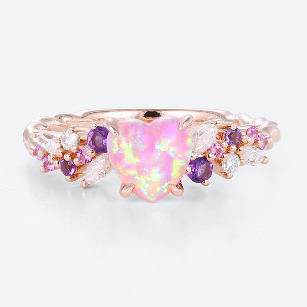 Vintage Opal Rings Heart Cut Engagement Ring Multi Gemstone Ring