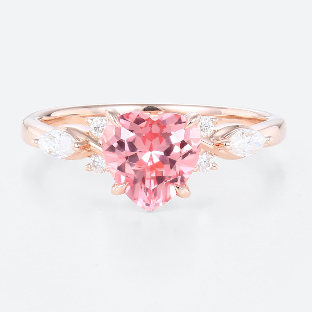 Heart Shaped Ring Rose Gold Sapphire Engagement Rings Pink Cluster Bridal Ring