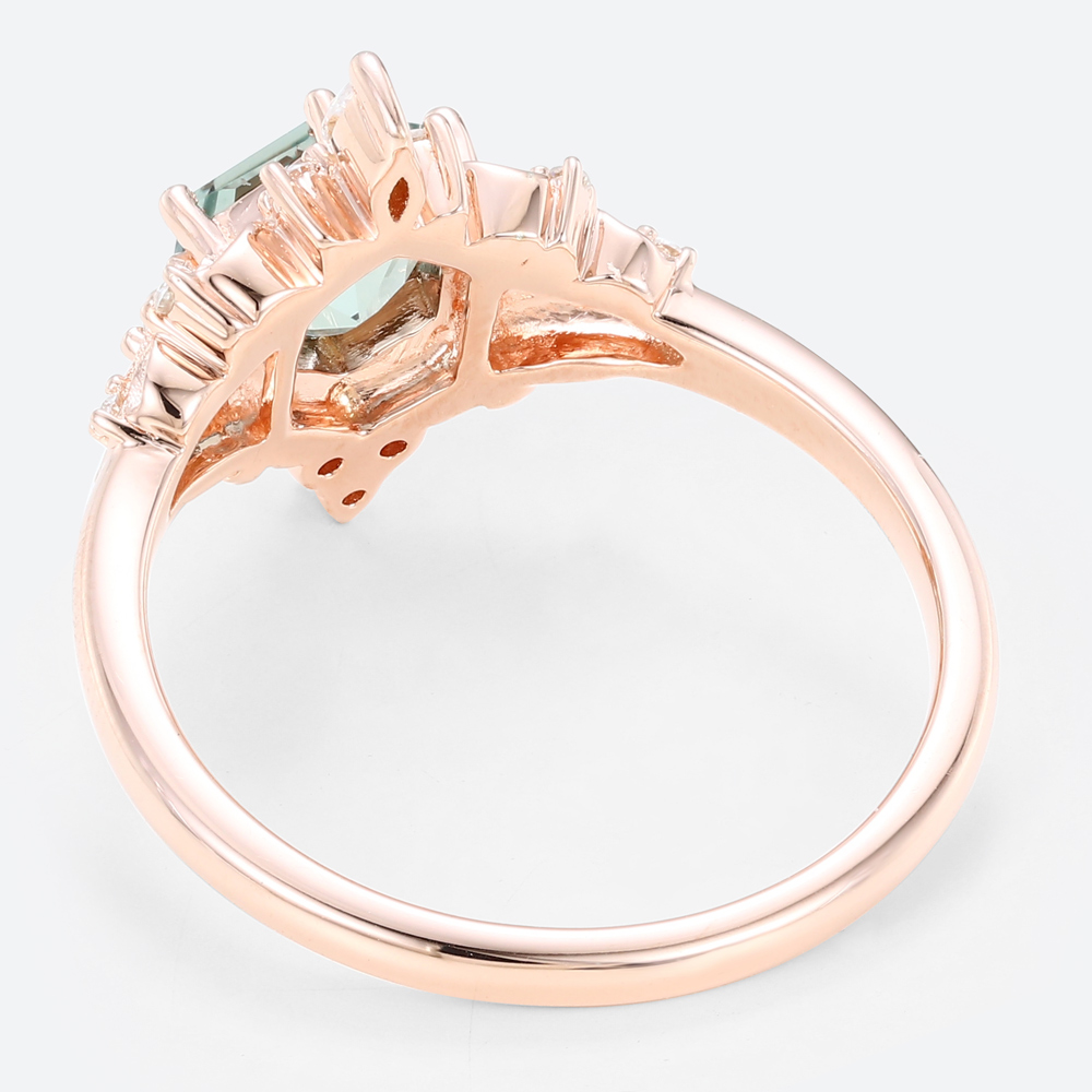 Hexagon Cut Green Sapphire Ring Vintage Rose Gold Ring Jewellery