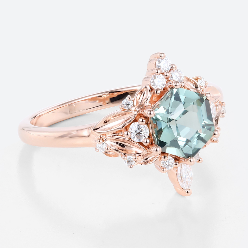 Hexagon Cut Green Sapphire Ring Vintage Rose Gold Ring Jewellery