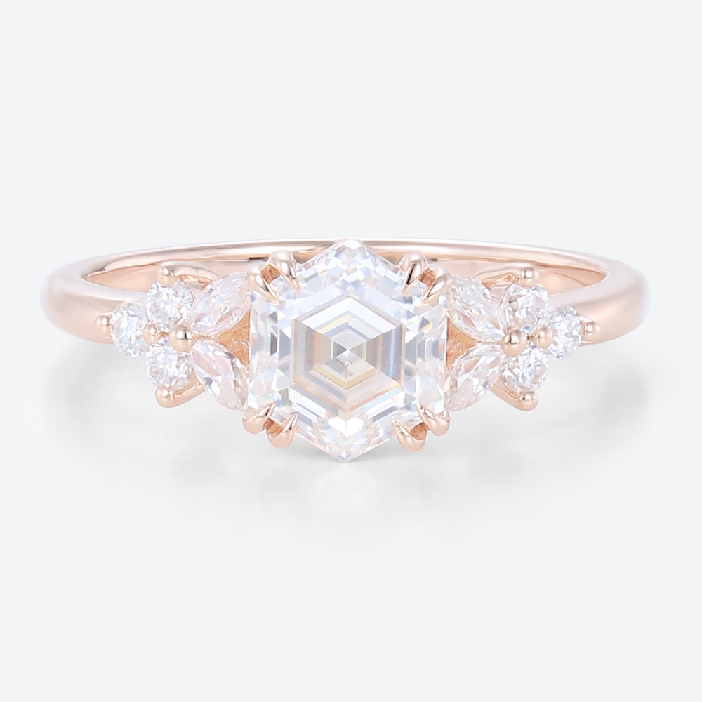 Best Lab Grown Diamond Engagement Rings Rose Gold Hexagon Cut Ring
