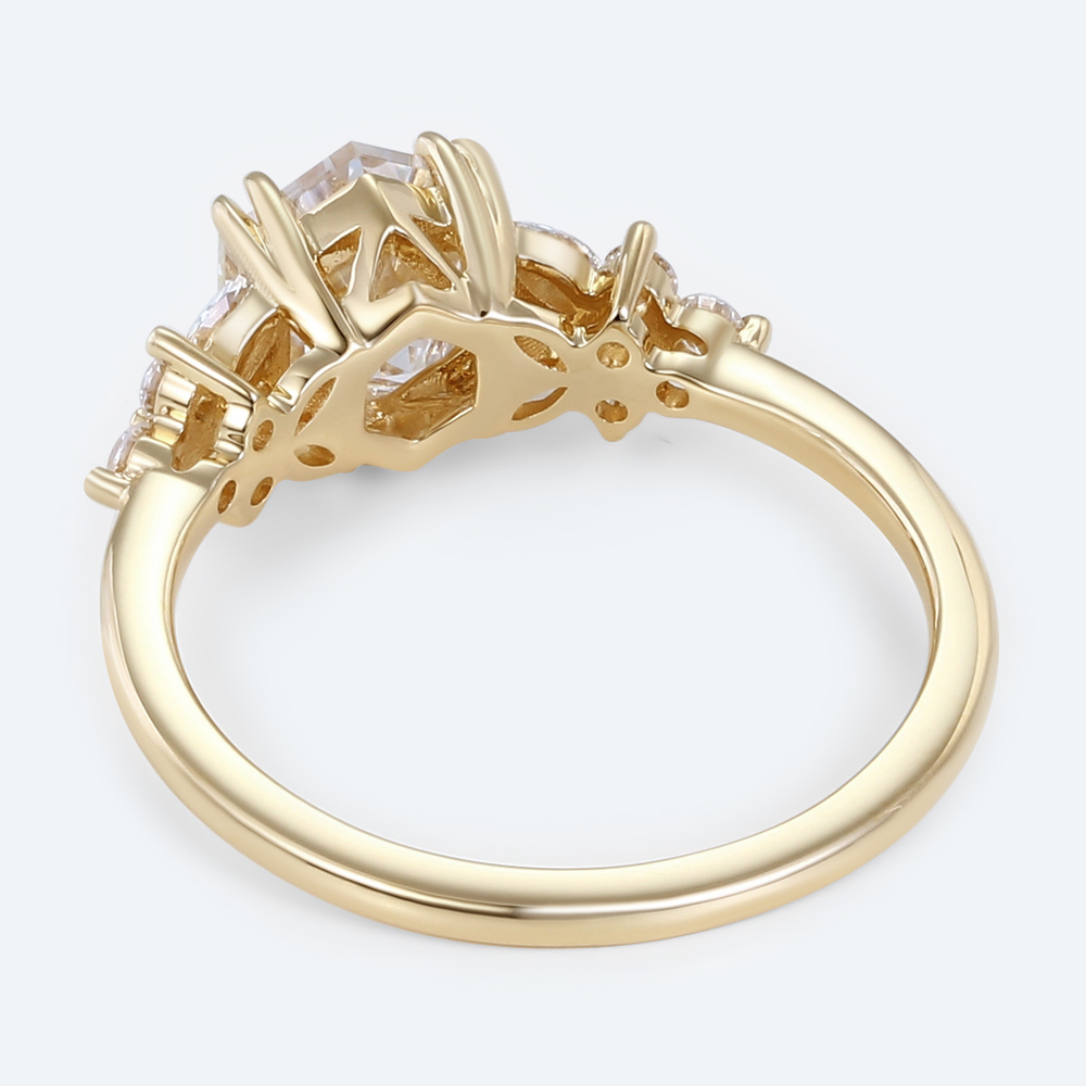 Hexagon Cut Lab Grown Diamond Modern Cluster 4 Double Claw Engagement Ring (3)