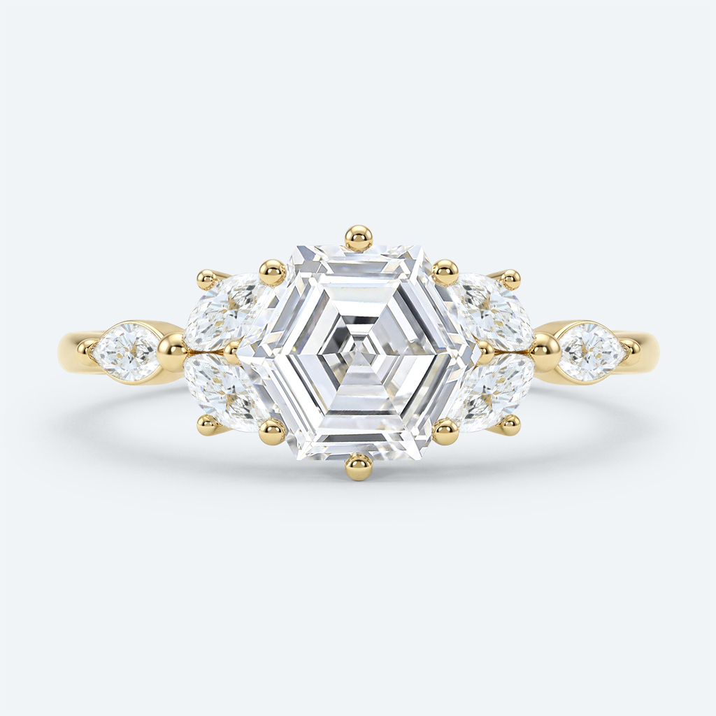 Hexagon Cut Lab Grown Diamond Modern Cluster 6-Prong Engagement Ring in Rose Gold (2)