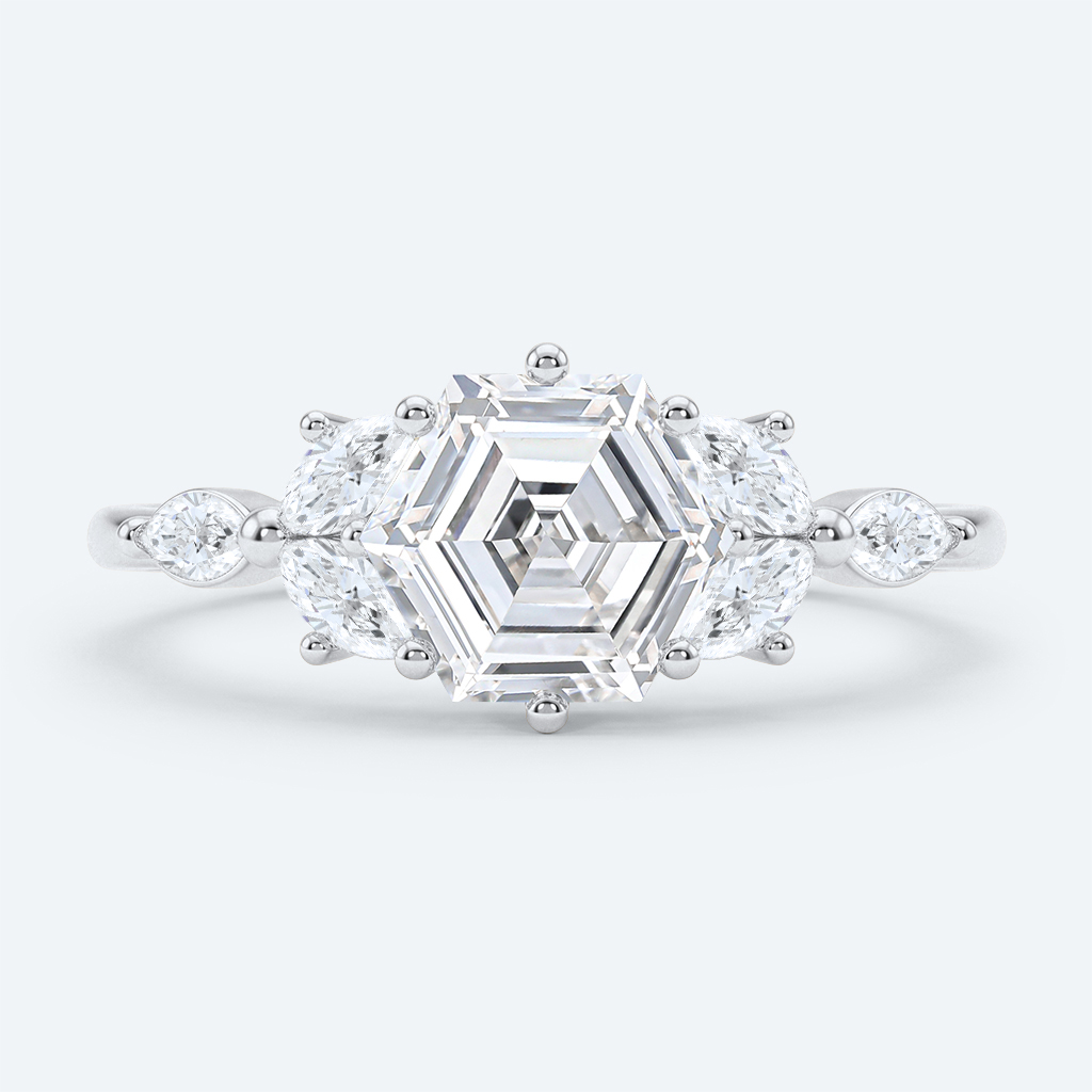 Hexagon Cut Lab Grown Diamond Modern Cluster 6-Prong Engagement Ring in Rose Gold (6)