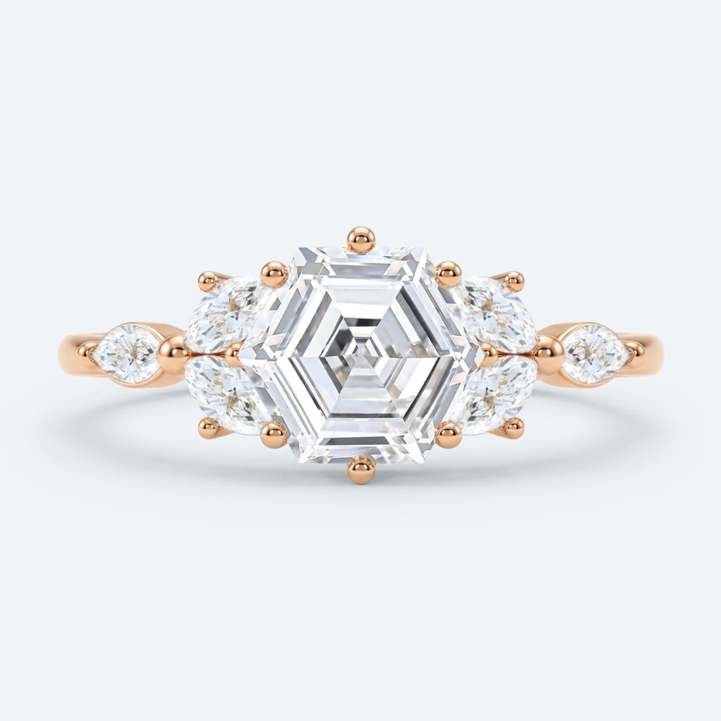 Hexagon Cut Lab Grown Diamond Modern Cluster 6-Prong Engagement Ring in Rose Gold (7)