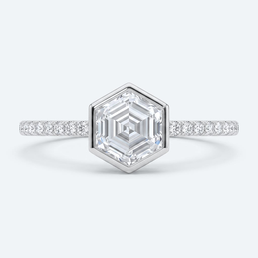 Hexagon Cut Lab Grown Diamond Pavé Bezel Setting Engagement Promise Ring in White Gold (3)