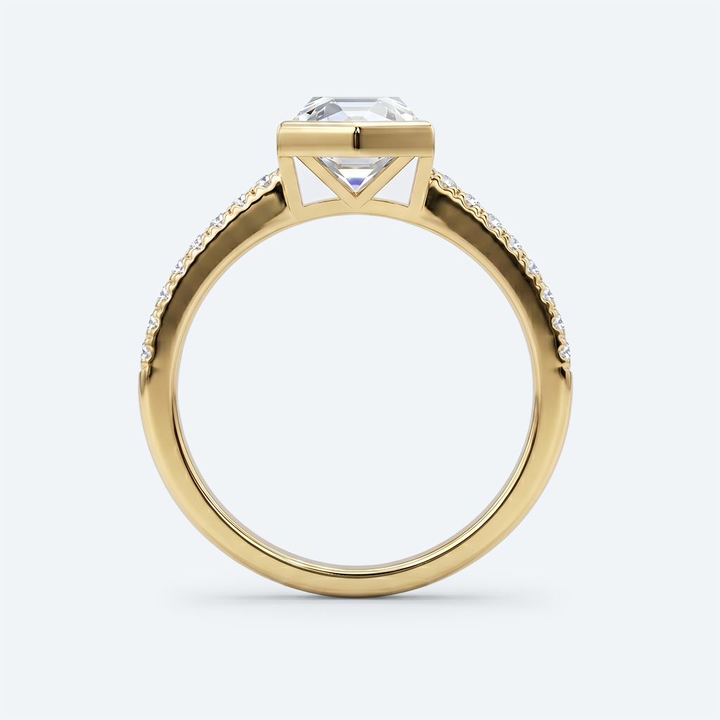 Hexagon Cut Lab Grown Diamond Pavé Bezel Setting Engagement Promise Ring in White Gold (7)