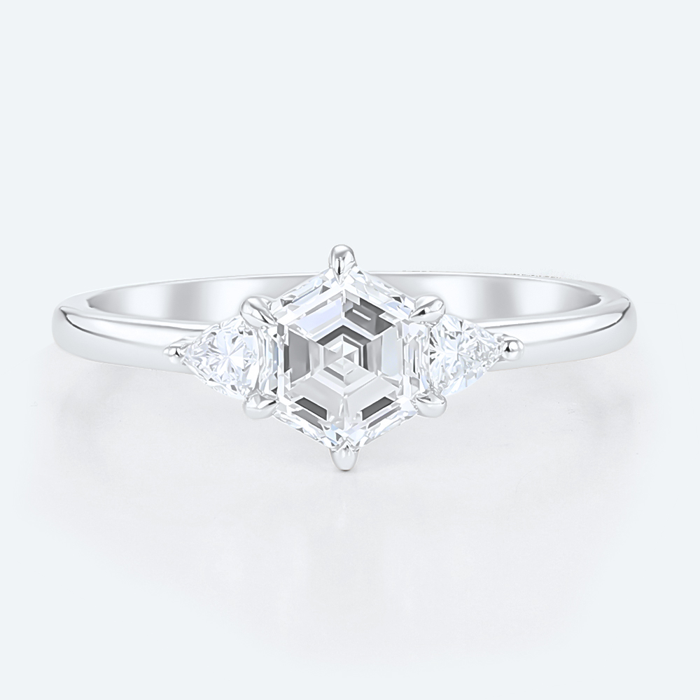Three Stone Engagement Ring 1.5ct 6 Claw Prong Lab Diamond Ring