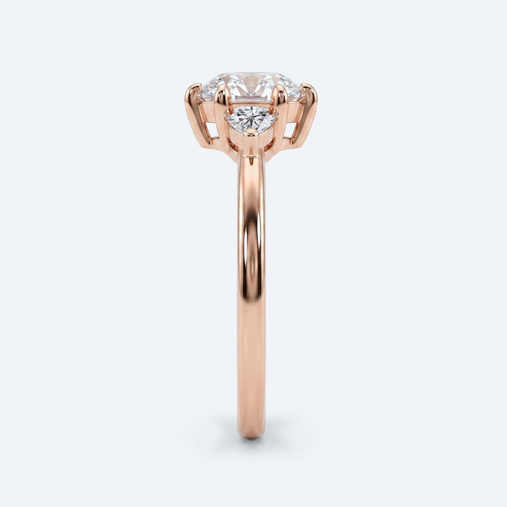 Hexagon Cut Lab Grown Diamond Three stone 6 Claw Prong Engagement Ring in White Gold (6)
