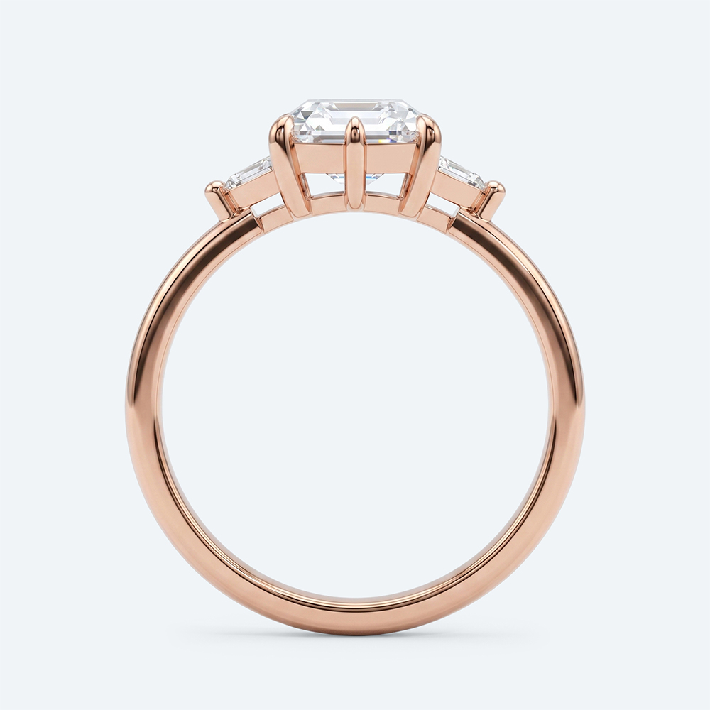 Hexagon Cut Lab Grown Diamond Three stone 6 Claw Prong Engagement Ring in White Gold (6)