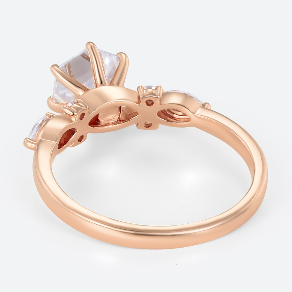 Hexagon Cut Lab Diamond Engagement Ring with Marquise Side Stones
