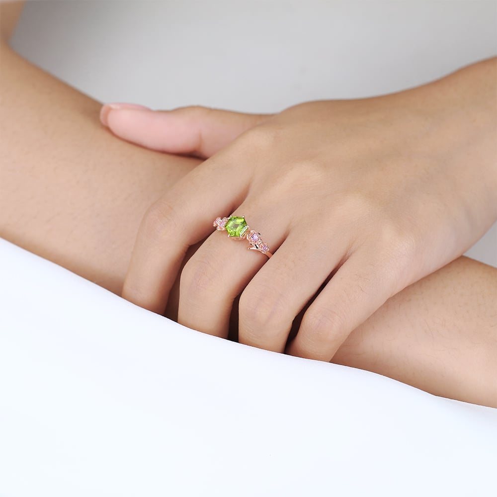 Peridot Gold Ring Vintage Unique Rose Gold Engagement Rings