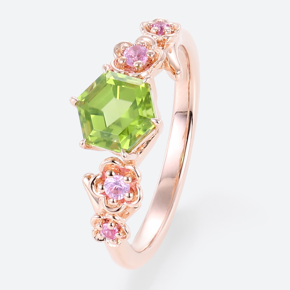 Peridot Gold Ring Vintage Unique Rose Gold Engagement Rings