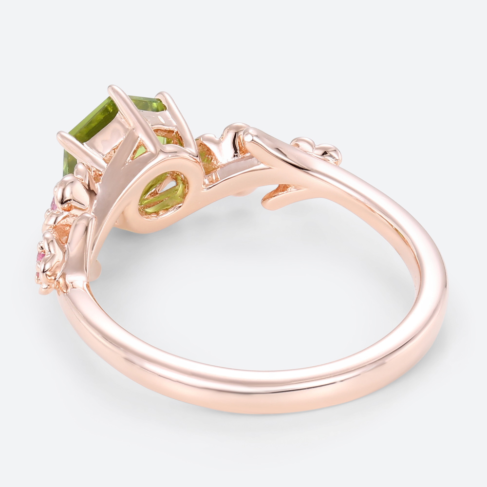 Peridot Gold Ring Vintage Unique Rose Gold Engagement Rings