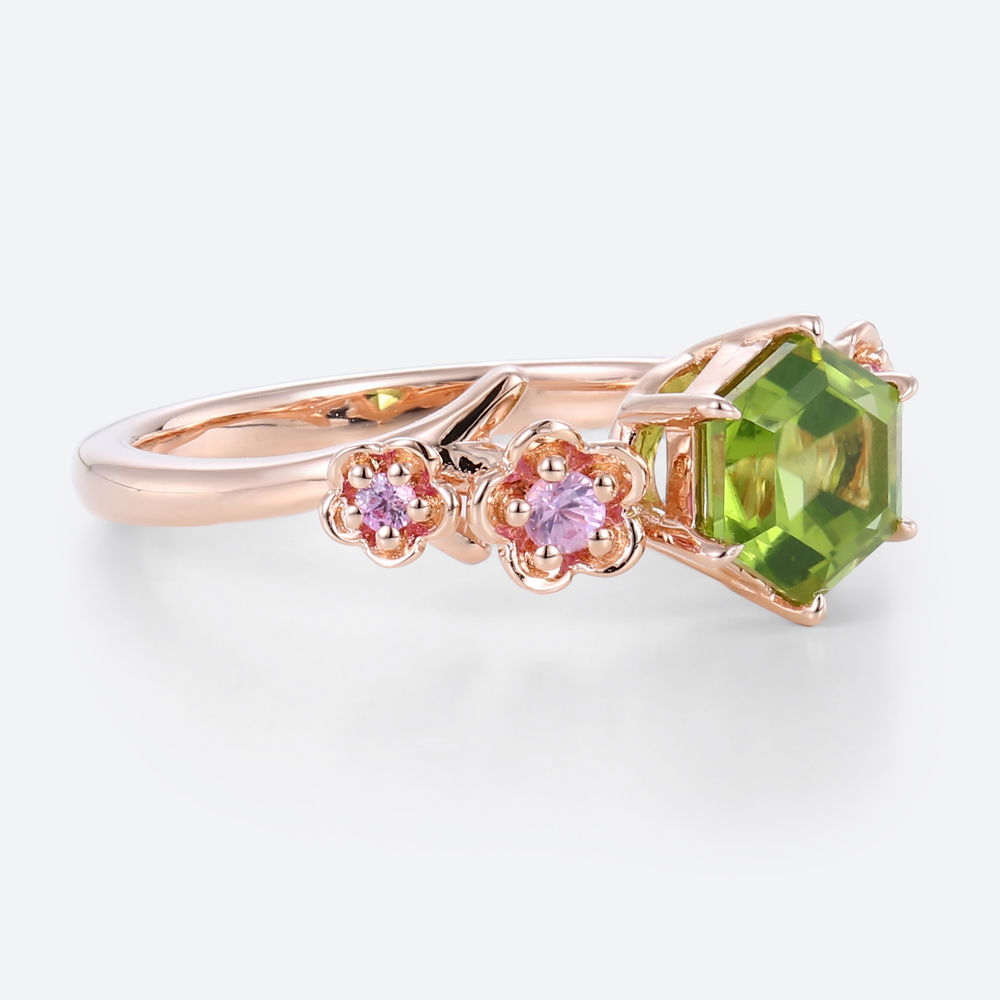Peridot Gold Ring Vintage Unique Rose Gold Engagement Rings