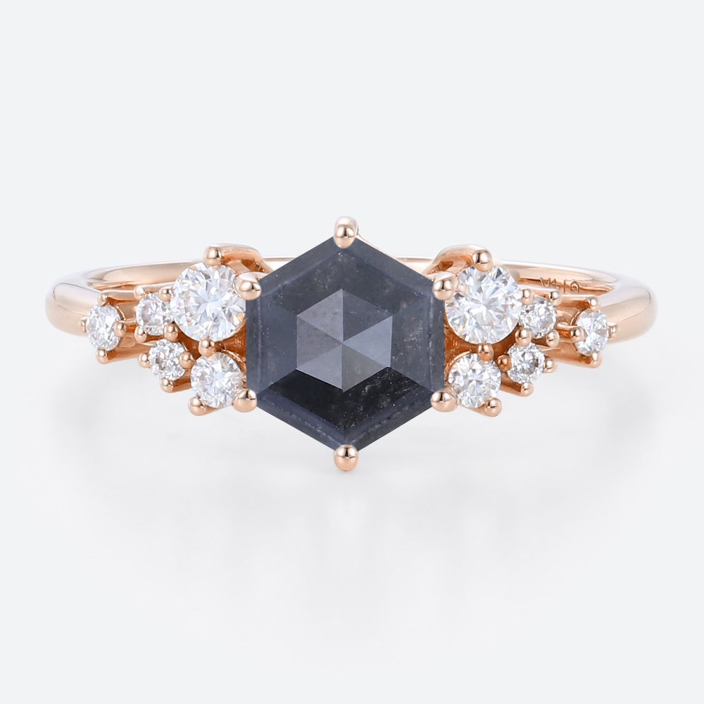 Vintage Diamond Cluster Ring Salt and Pepper Diamond Wedding Band