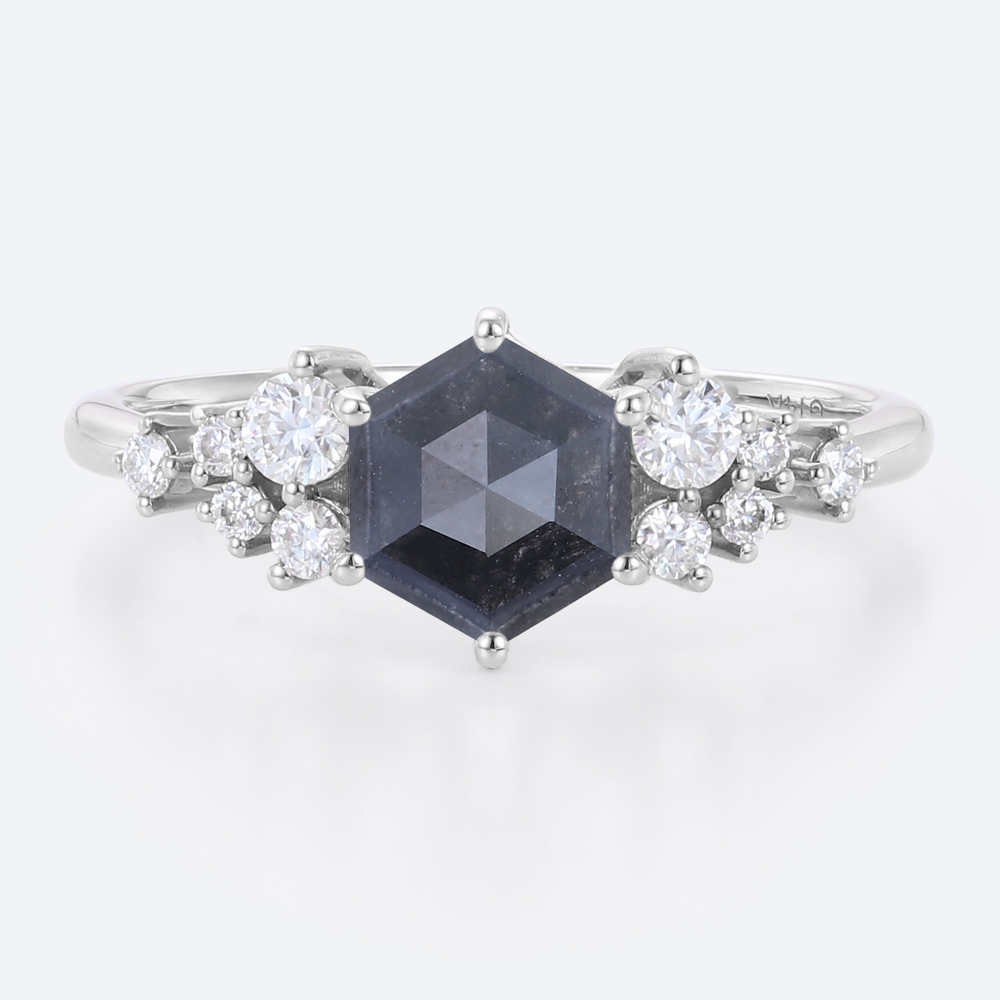 Vintage Diamond Cluster Ring Salt and Pepper Diamond Wedding Band