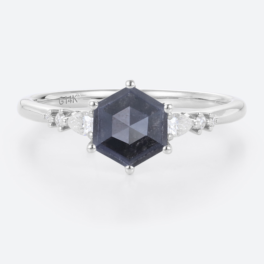 Simple Wedding Rings Hexagon Salt and Pepper Diamond