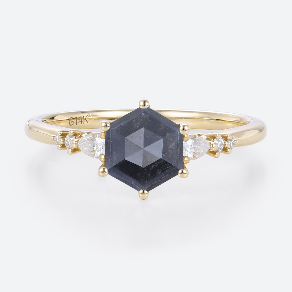 Simple Wedding Rings Hexagon Salt and Pepper Diamond