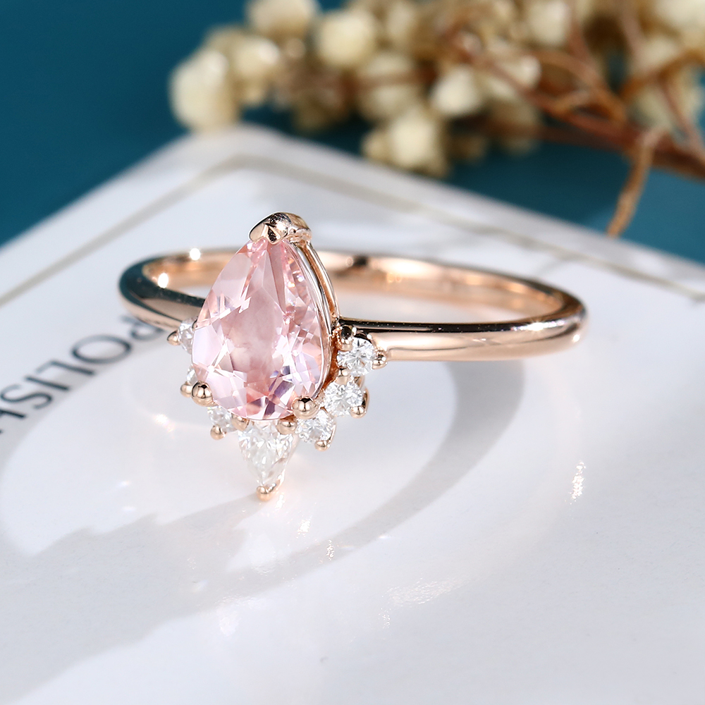 LisaJewelryUS Pear Shaped Morganite Rose Gold