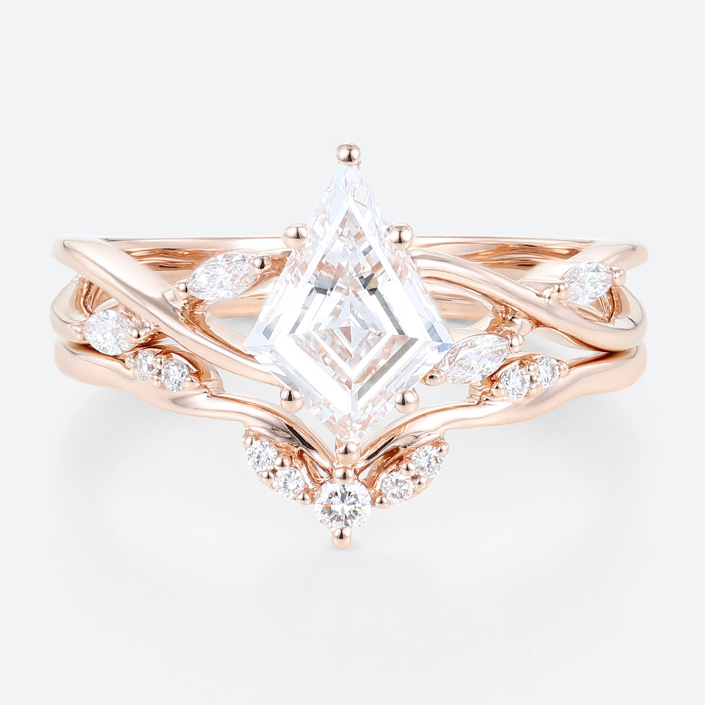 Lab-Grown Diamonds - Lab Created Diamond Wedding Set Rings Vintage 14k Rose Gold Ring