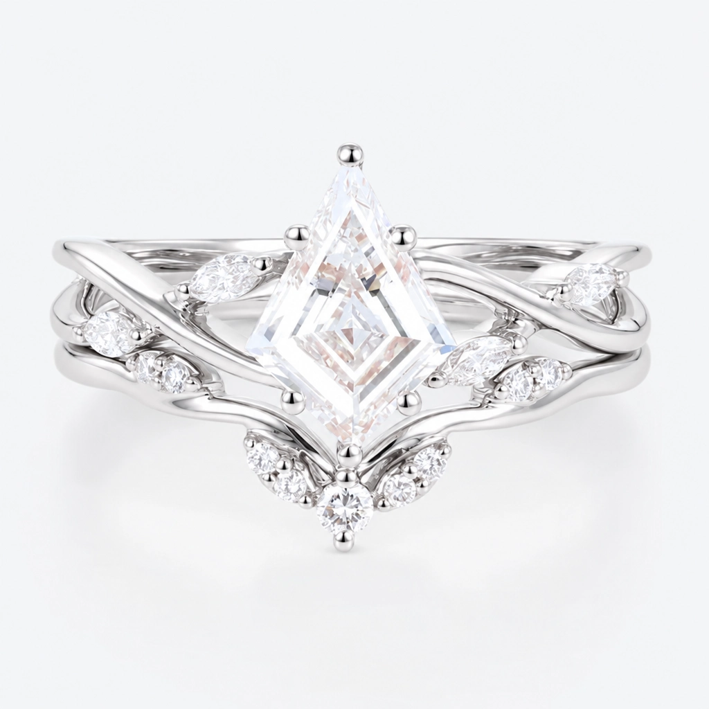 1.5ct Kite Cut Lab Grown Diamond Intertwined Marquise Accent Bridal Ring Set in Rose Gold