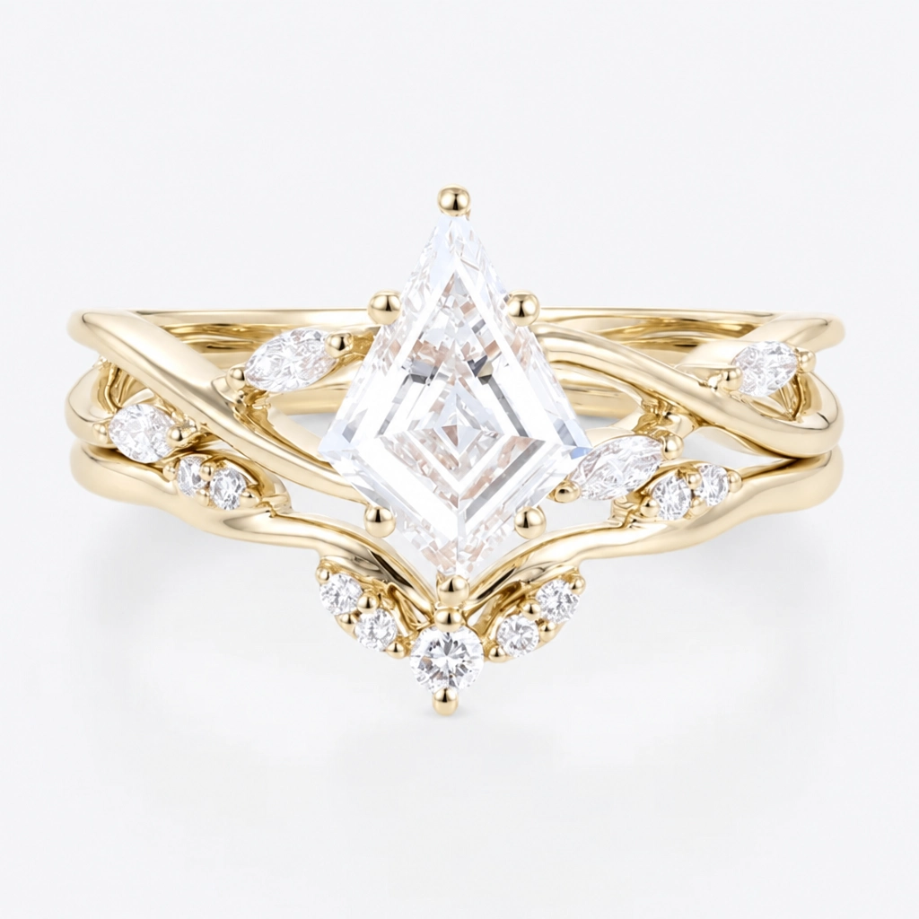 1.5ct Kite Cut Lab Grown Diamond Intertwined Marquise Accent Bridal Ring Set in Rose Gold