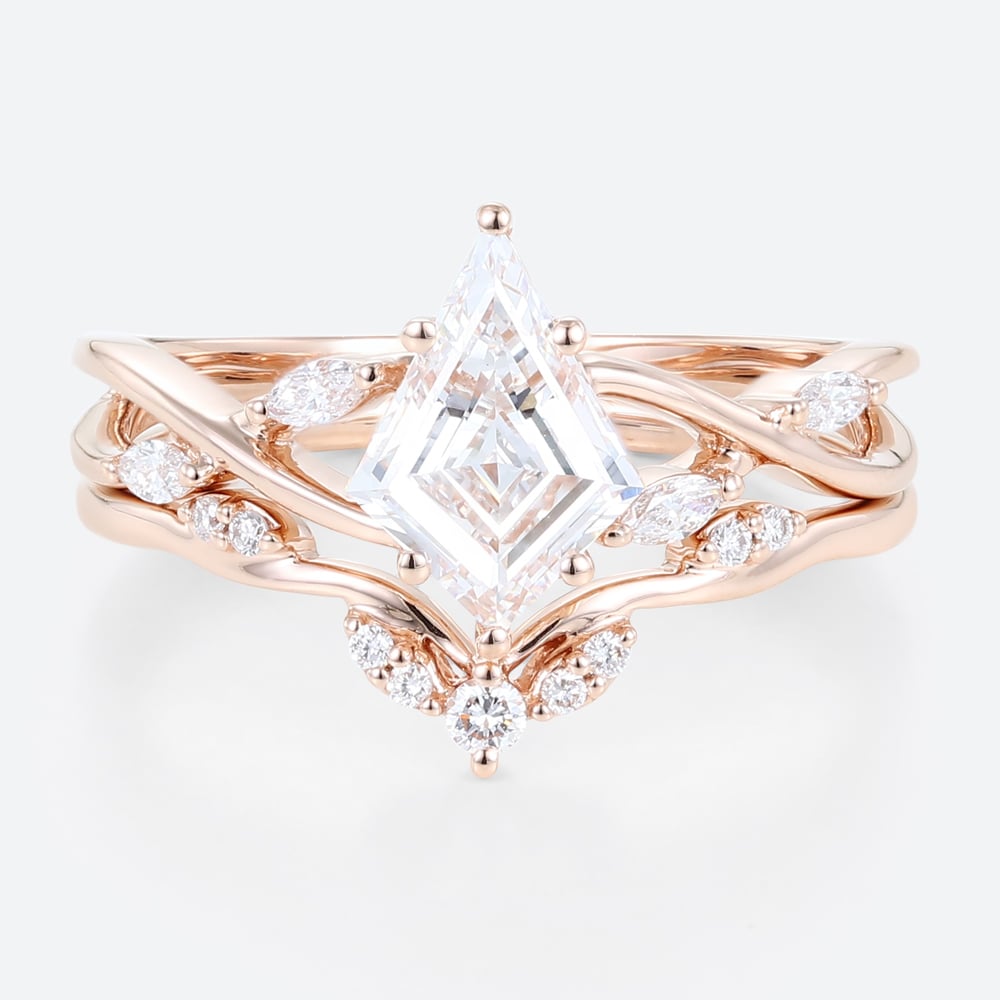 Lab-Grown Diamonds - Lab Created Diamond Wedding Set Rings Vintage 14k Rose Gold Ring