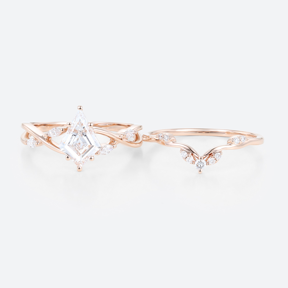 Lab Created Diamond Wedding Set Rings Vintage 14k Rose Gold Ring