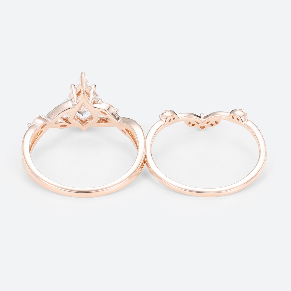 Lab Created Diamond Wedding Set Rings Vintage 14k Rose Gold Ring
