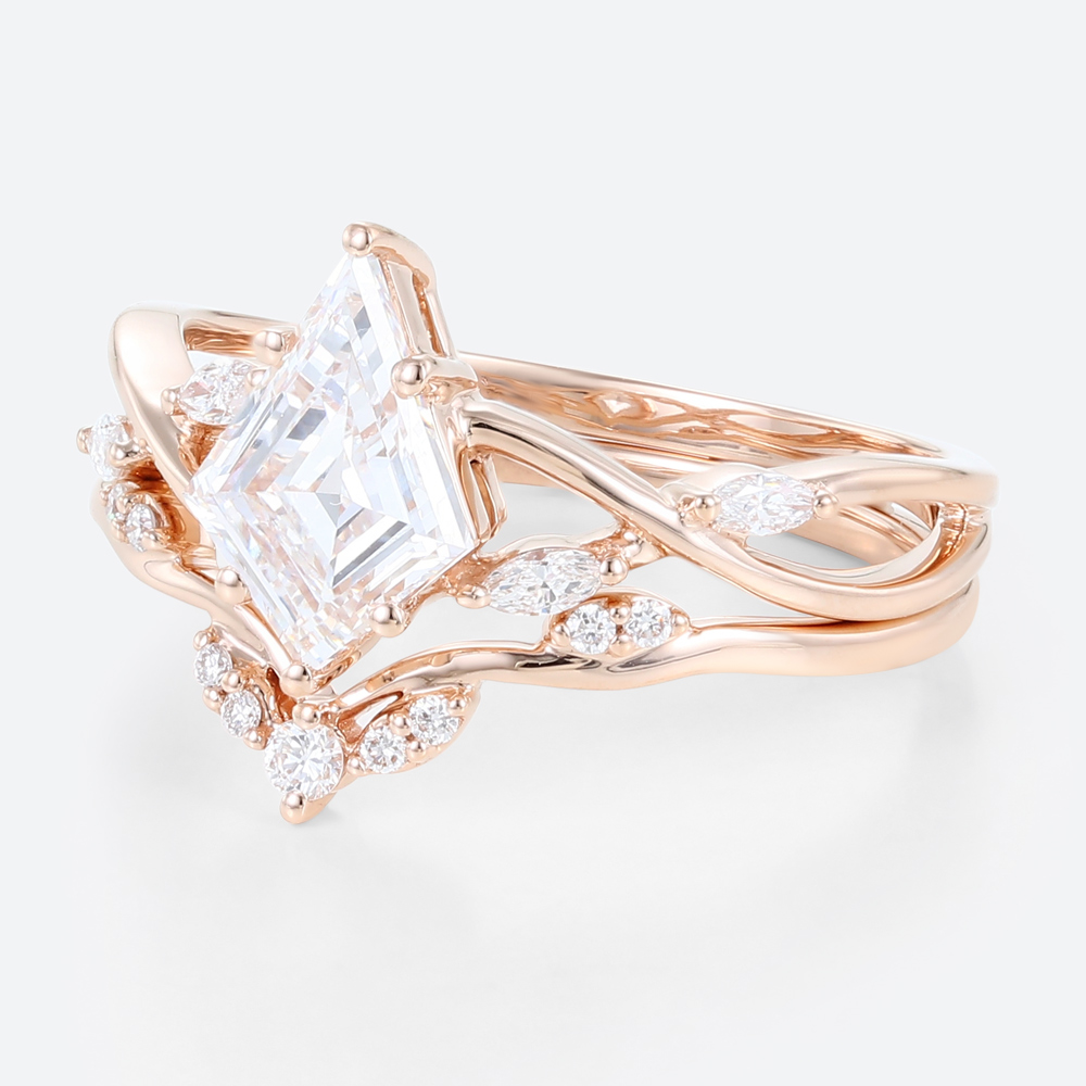 Lab Created Diamond Wedding Set Rings Vintage 14k Rose Gold Ring