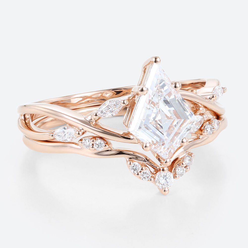 Lab Created Diamond Wedding Set Rings Vintage 14k Rose Gold Ring