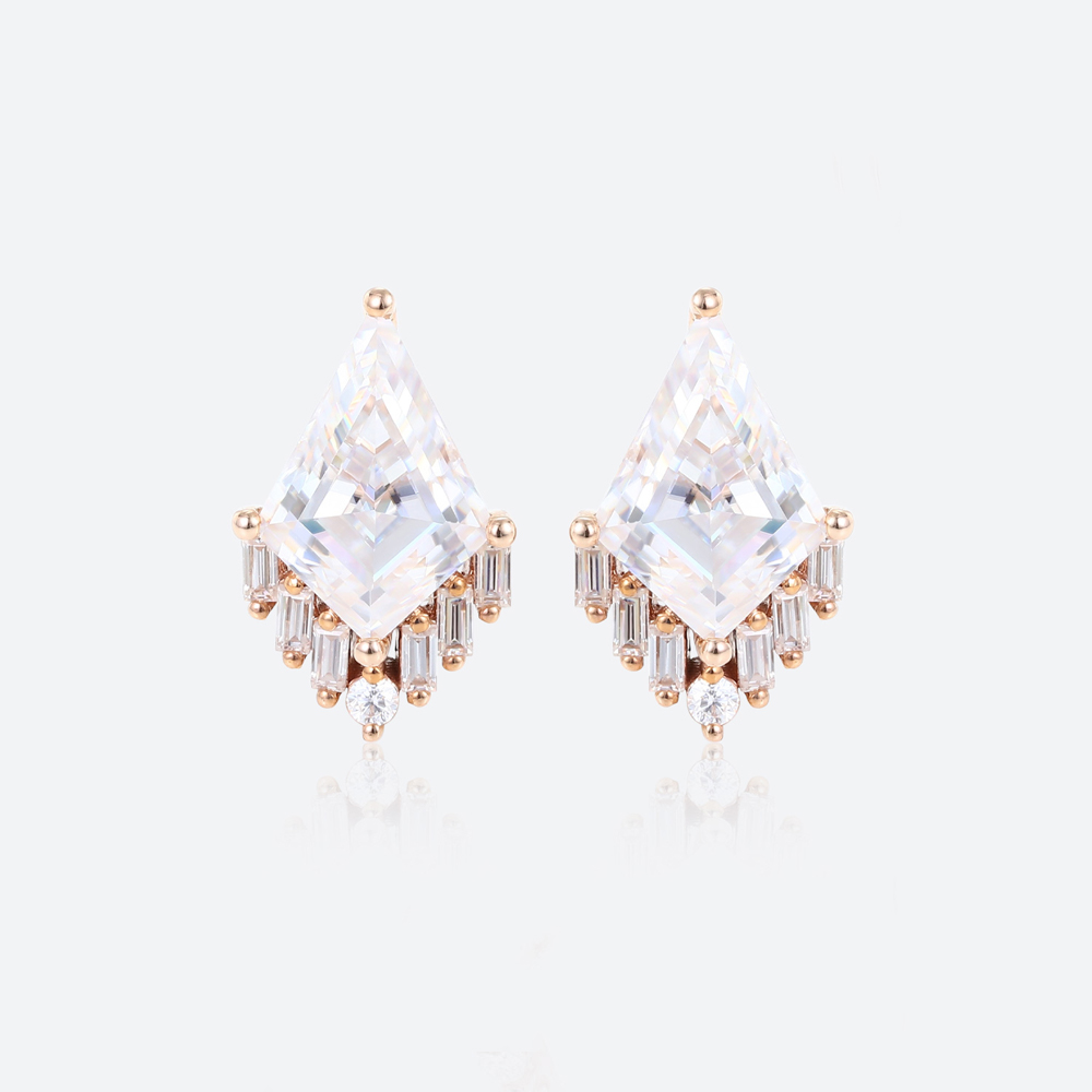 Kite Cut Lab Diamond Stud Earrings Art Deco 14k Gold Stud Earrings in Rose Gold