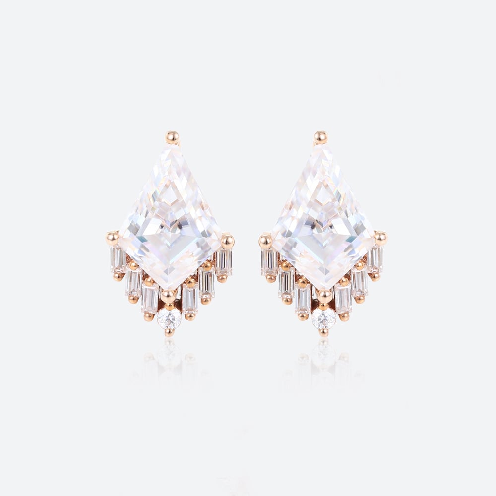 Kite Cut Lab Diamond Stud Earrings Art Deco 14k Gold Stud Earrings​ in Rose Gold
