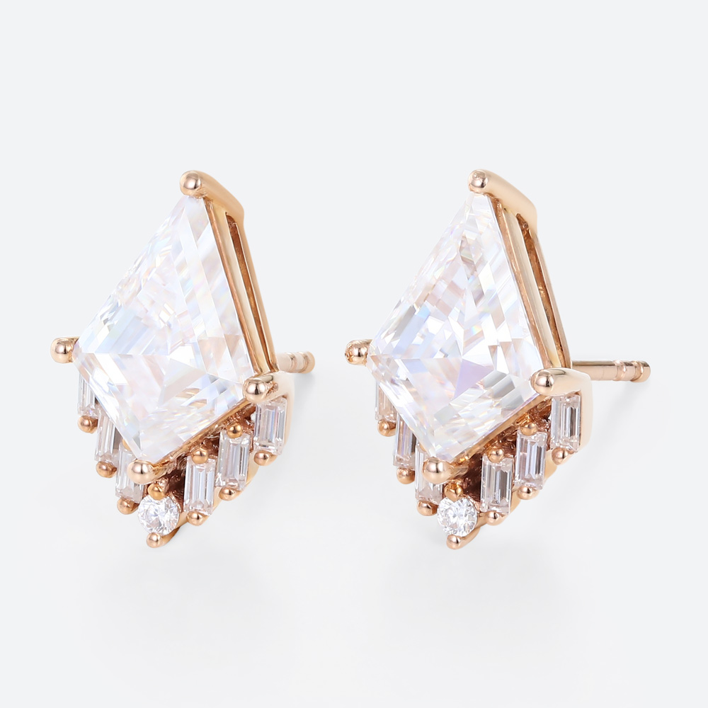 Kite Cut Lab Diamond Stud Earrings Art Deco 14k Gold Stud Earrings​ in Rose Gold