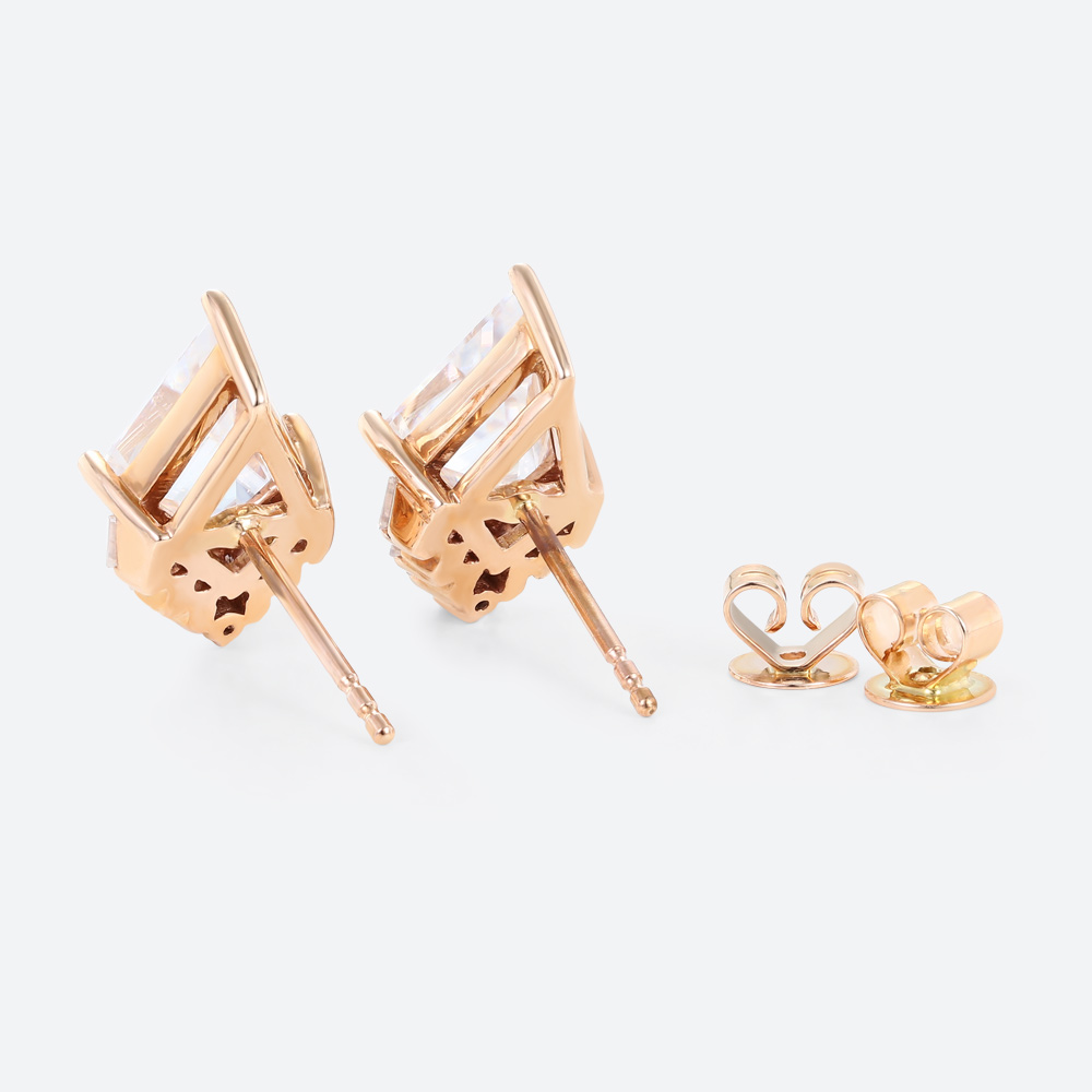 Kite Cut Lab Diamond Stud Earrings Art Deco 14k Gold Stud Earrings​ in Rose Gold