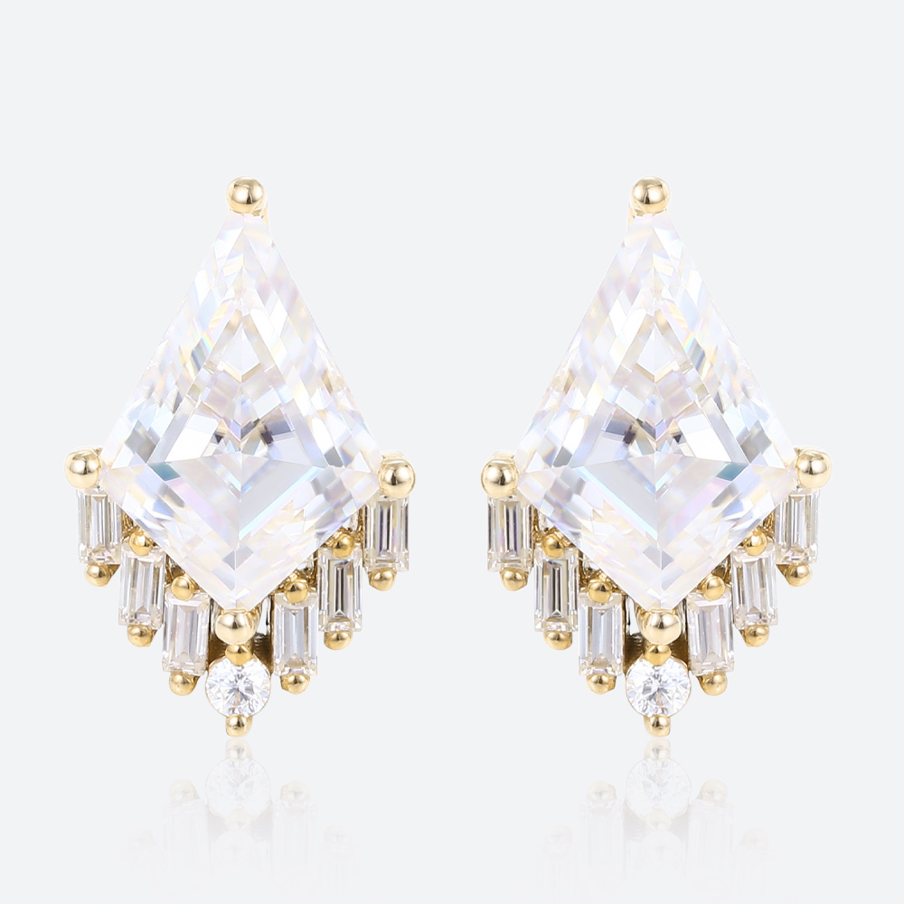Kite Cut Lab Diamond Stud Earrings Art Deco 14k Gold Stud Earrings in Yellow Gold