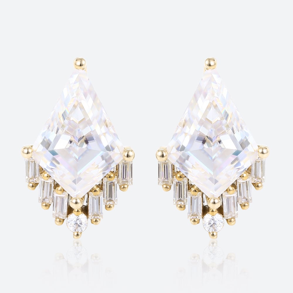 Kite Cut Lab Diamond Stud Earrings Art Deco 14k Gold Stud Earrings​ in Yellow Gold