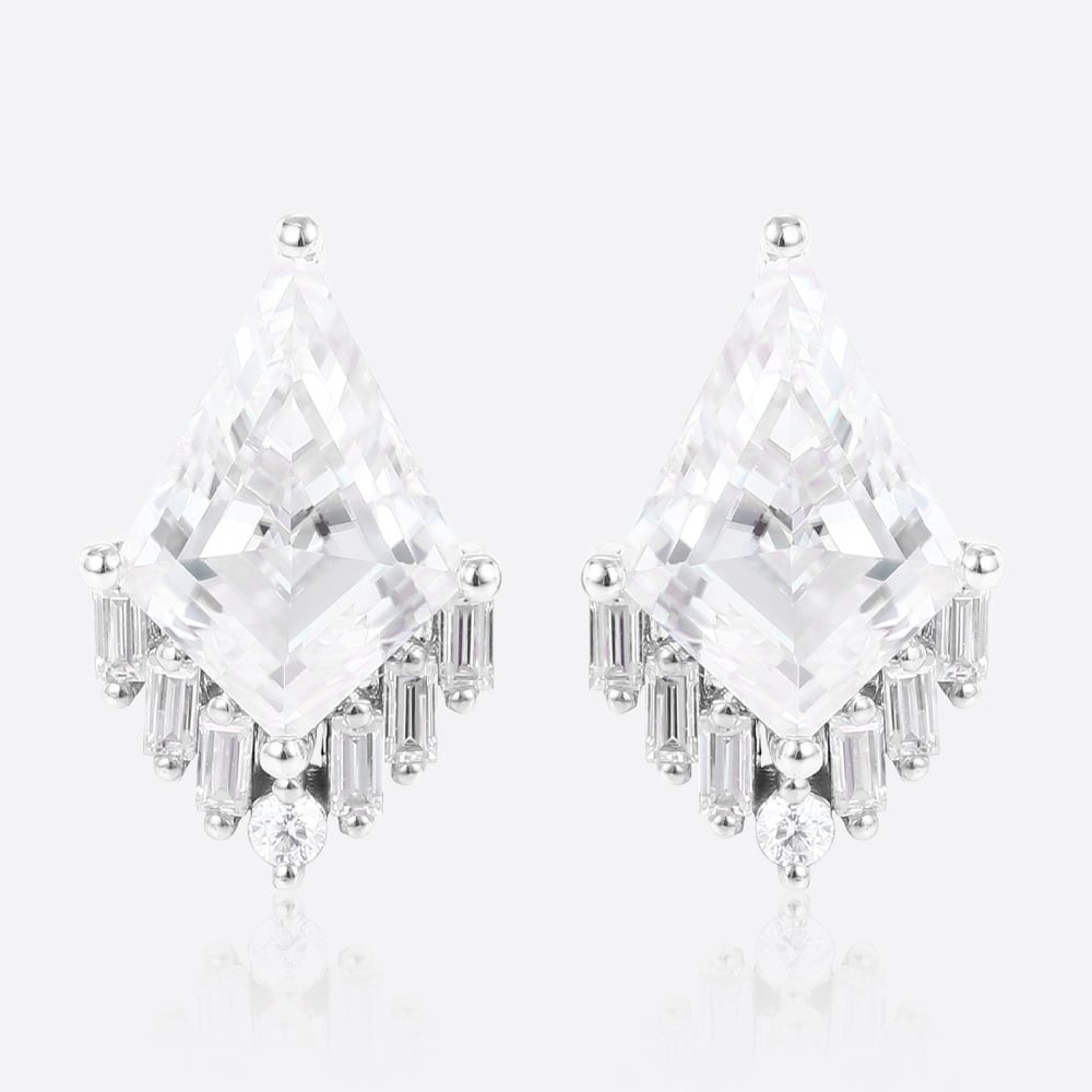 Kite Cut Lab Diamond Stud Earrings Art Deco 14k Gold Stud Earrings​ in White Gold