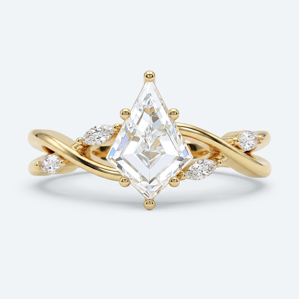 Kite Cut Lab Grown Diamond Intertwined Anniversary 6-Prong Engagement Ring in Yellow Gold (3)