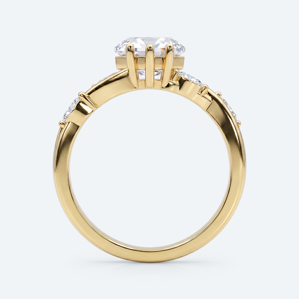 Kite Cut Lab Grown Diamond Intertwined Anniversary 6-Prong Engagement Ring in Yellow Gold (5)