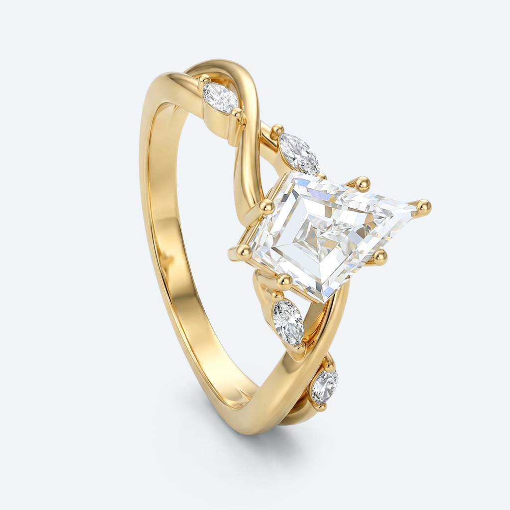 Kite Cut Lab Grown Diamond Intertwined Anniversary 6-Prong Engagement Ring in Yellow Gold (6)