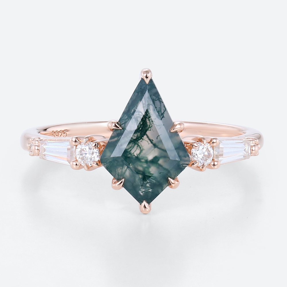 Moss Agate Rose Gold Engagement Ring Vintage Classic Rings