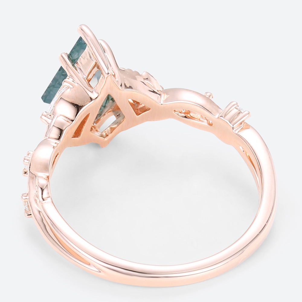 Kite Shaped Engagement Ring Women's Moss Agate Vintage Rings