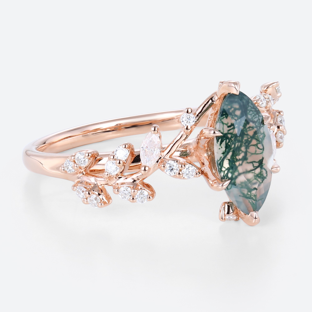 Gold Marquise Engagement Ring Nature-Inspired Rings Moss Agat