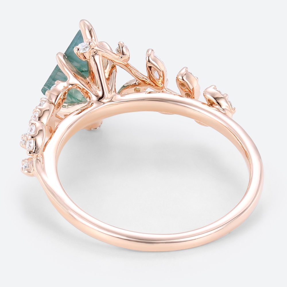 Moss Agate Twig Engagement Ring Kite Cut Nature Inspired Rings