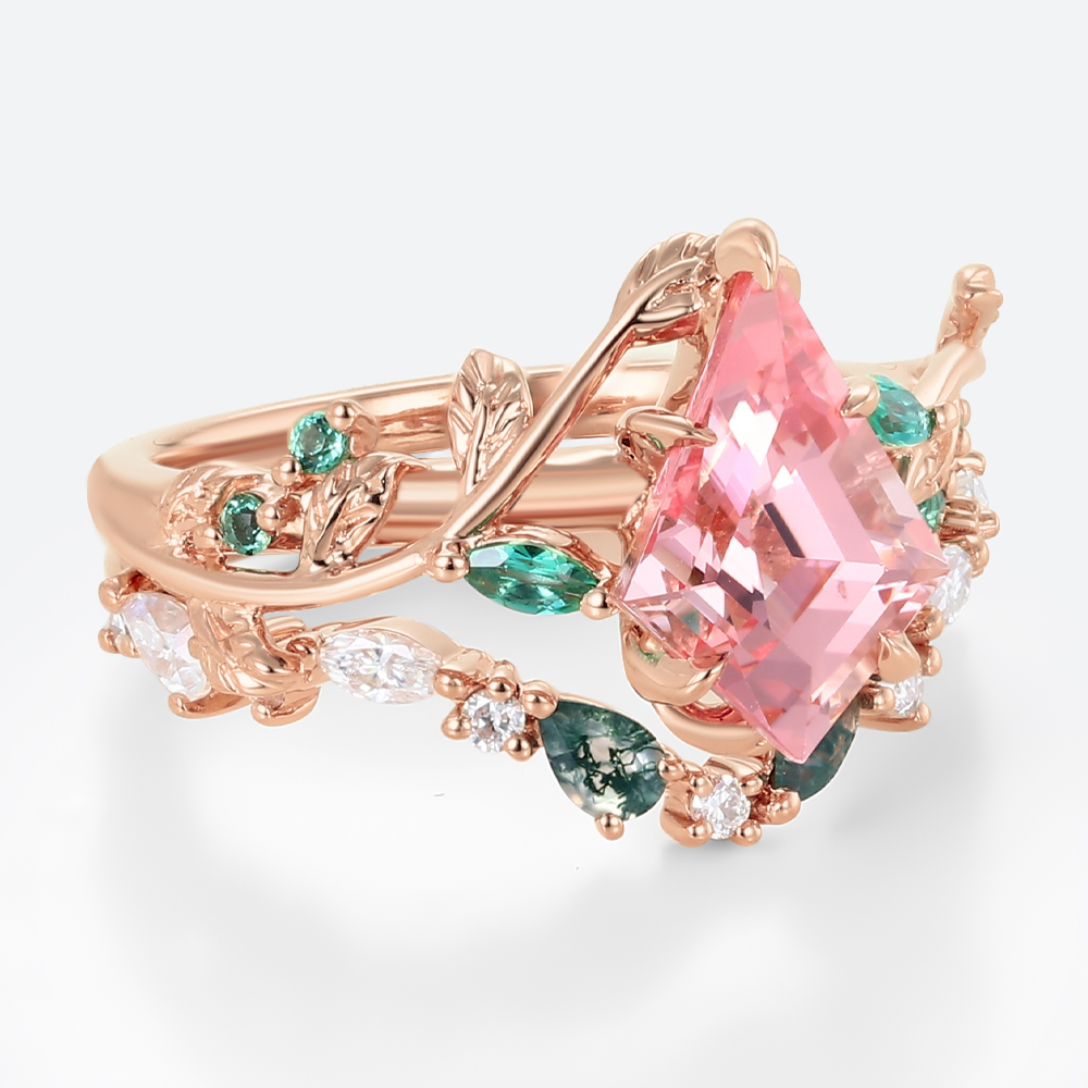 1.6ct Kite Cut Pink Sapphire Ring Set with Multicolored Accents in Rose Gold